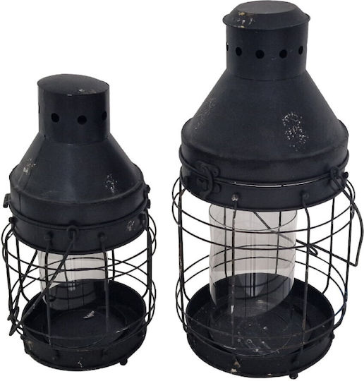 Artekko Tabletop Metallic Lanterns Set Black 2pcs