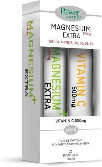 Power Health Magnesium Extra 375m & Vitamin C 500mg 375mg 40 αναβράζοντα δισκία Πορτοκάλι
