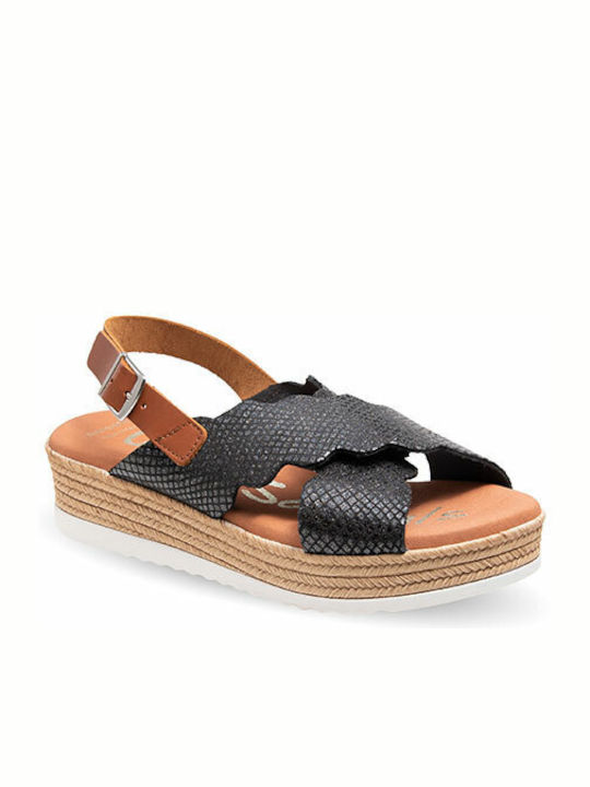 Oh My Sandals Din piele Sandale dama Pantofi cu platformă în Culoarea Negru