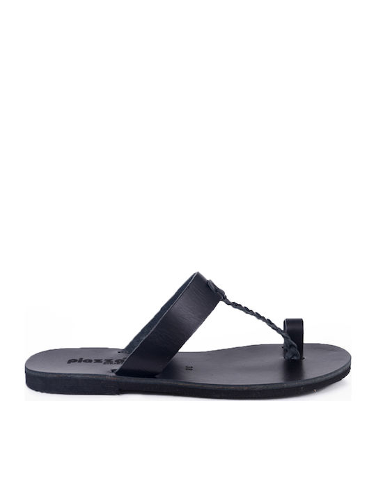 Leder Flache Sandalen für Damen in Schwarz Farbe