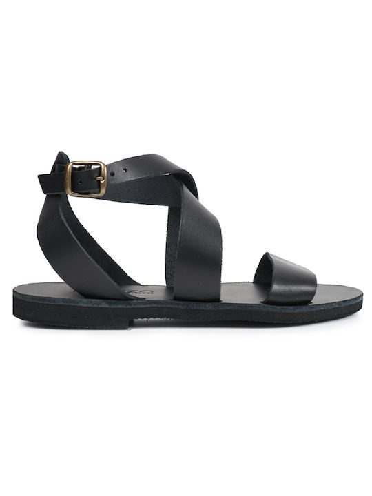 Piazza Shoes Handmade Women's Sandals with Ankle Strap Black