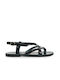 Piazza Shoes Leather Women's Flat Sandals in Black Color