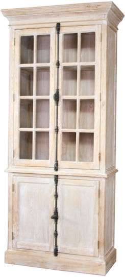 Bodenstehend Wohnzimmer Vitrine aus Massivholz mit Glas Natürlich 100x45x220cm