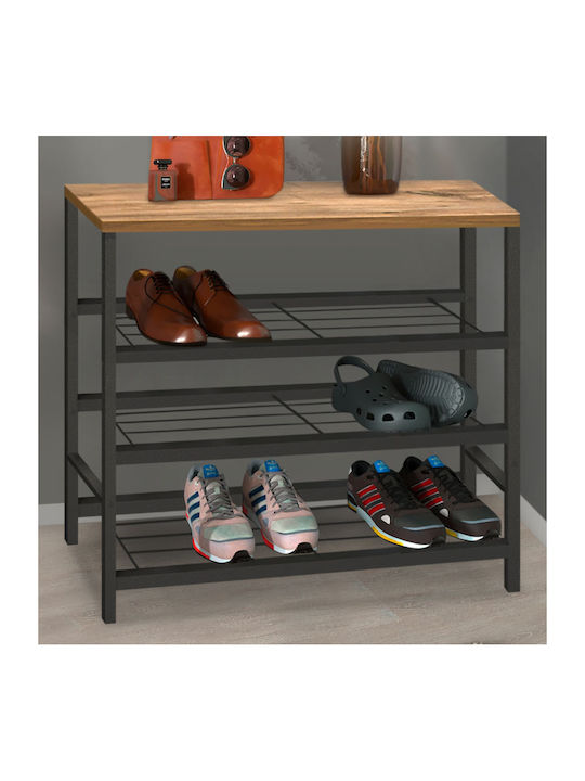 Dalia Wooden Shoe Organizer with 3 Shelves Blac...