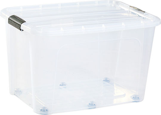 Plastic Cutie de Depozitare cu Roți și Capac Transparent 70x48x33cm 1buc