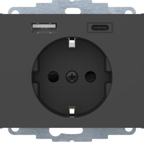 Hager Μονή Χωνευτή Πρίζα Ρεύματος με 1 Θύρα USB Γκρι