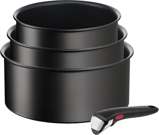 Tefal Ingenio Eco Resist Aluminum Pots Set Black With Non-Stick Interior Coating 3 Pieces