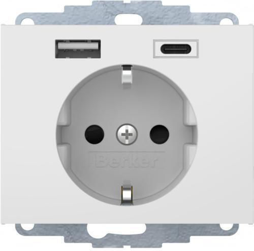 Hager Berker K.1 Μονή Χωνευτή Πρίζα Ρεύματος με 2 Θύρες USB Λευκή
