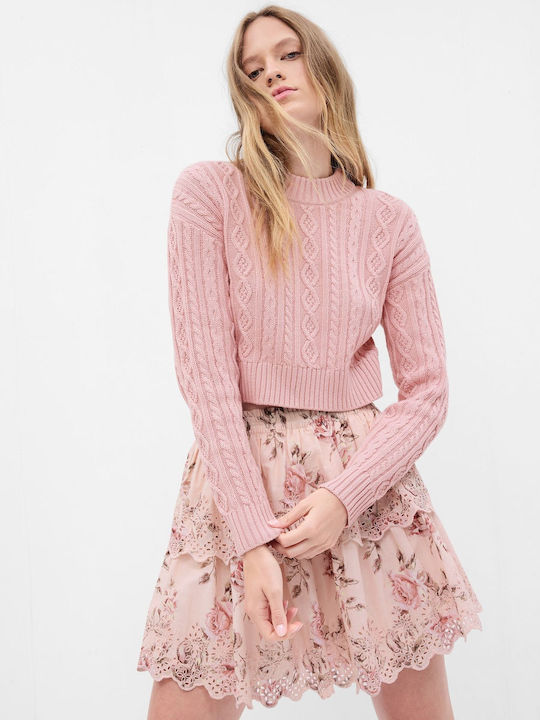 GAP Women's Long Sleeve Crop Pullover Cotton Pink