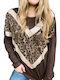 Amely Women's Blouse Long Sleeve Animal Print Brown