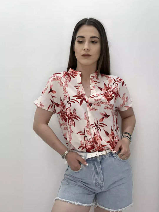 Sateen Damen Sommerliche Bluse Kurzärmelig Weiß