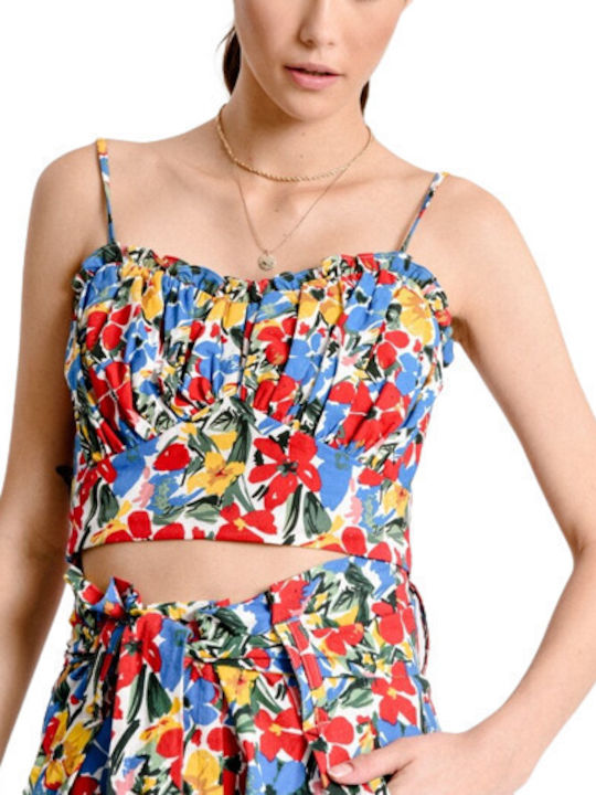 Women's Summer Crop Top with Straps Floral Multicolour