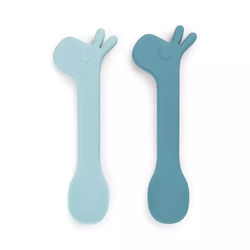 Done by Deer Baby Set with Spoons made of Silicone Blue 2pcs