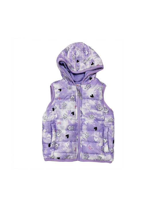 Ustyle Girls Quilted Coat Lilac Sleeveless with Lining & Ηood