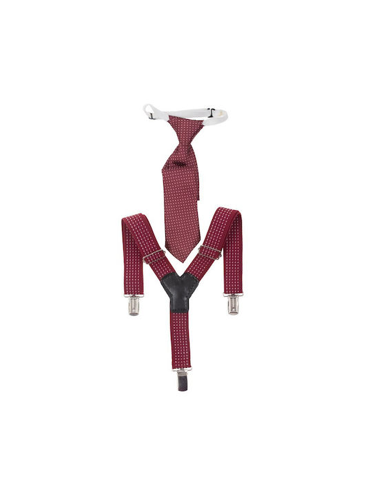 Papillon Kids Kids Suspenders Set with Tie with 3 Clips Burgundy