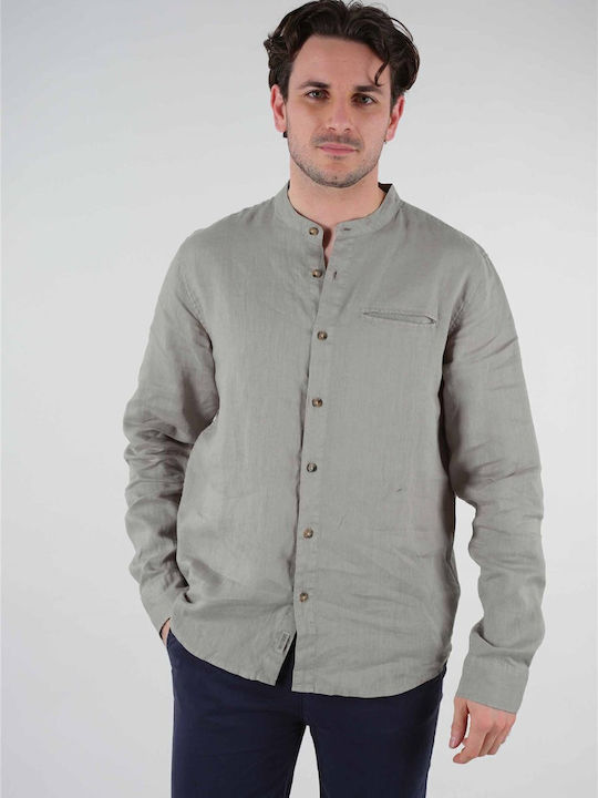 Deeluxe Men's Shirt Long Sleeve Linen Khaki