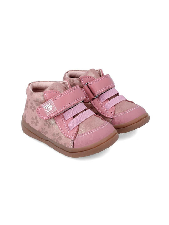 Garvalin Kids Leather Anatomic Boots with Hoop & Loop Closure Pink