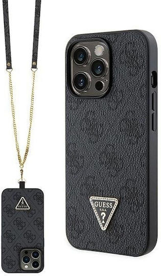 Guess Metal Logo Umschlag Rückseite Metallisch mit Band Schwarz (iPhone 13 Pro)
