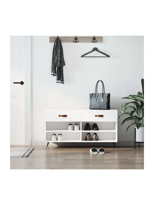 Wooden Shoe Organizer with 4 Shelves White 102x...