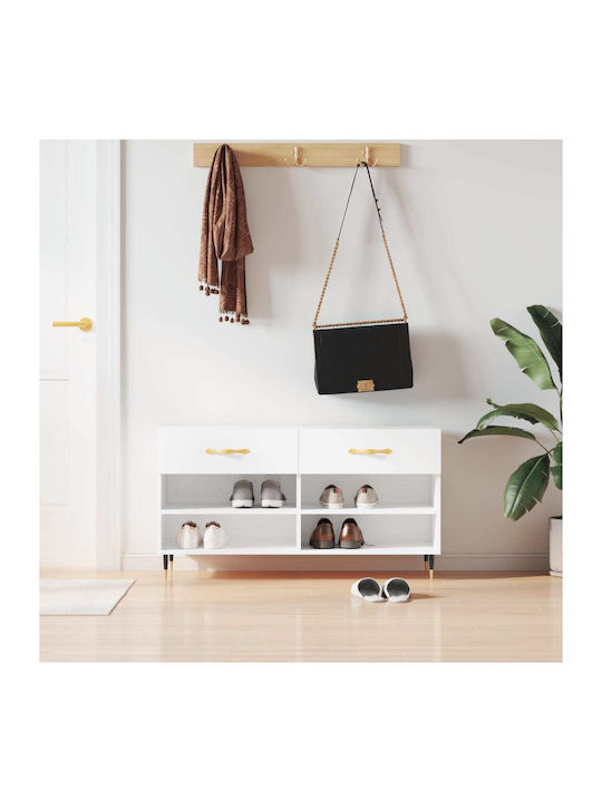 Wooden Shoe Organizer with 4 Shelves White 102x...