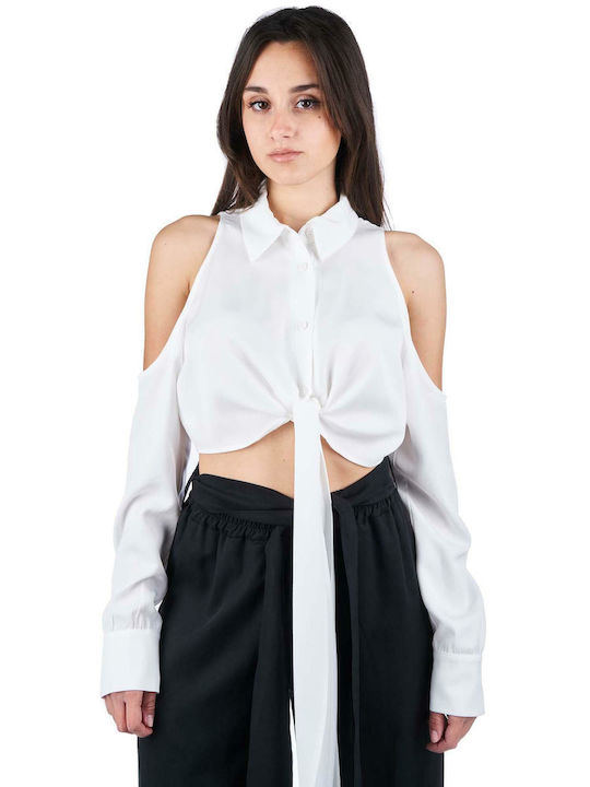 Zoya pentru Femei Crop Top cu Mâneci Lungi Alb