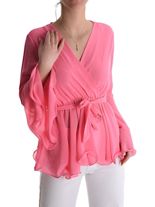 Remix Damen Sommer Bluse Langärmelig Rosa