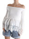 Remix Women's Summer Blouse Off-Shoulder Long Sleeve White