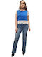 Women's Summer Blouse Cotton Short Sleeve Blue