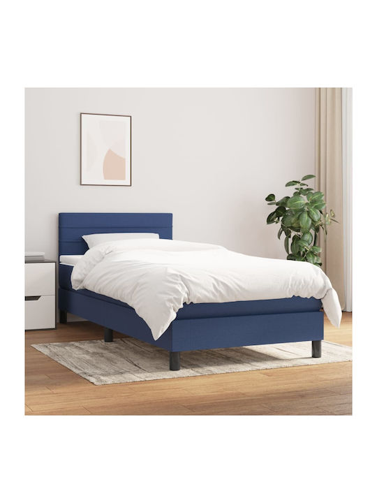 Bett Einzelbett Mit Stoff bezogen Blau mit Latten & Matratze 82x200cm