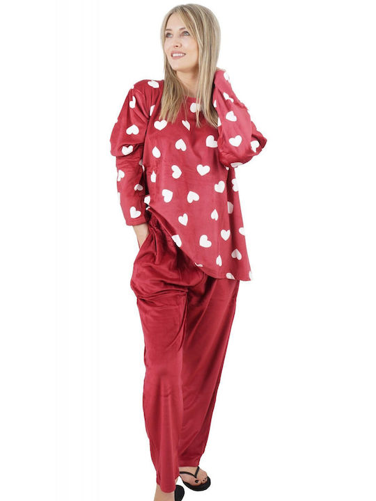 G Secret Winter Damen Pyjama-Set Vlies Burgundisch