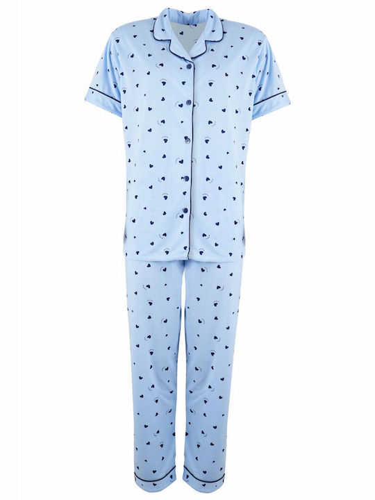 G Secret Winter Damen Pyjama-Set Hellblau