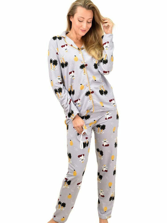 Potre Winter Damen Pyjama-Set Baumwolle Gray