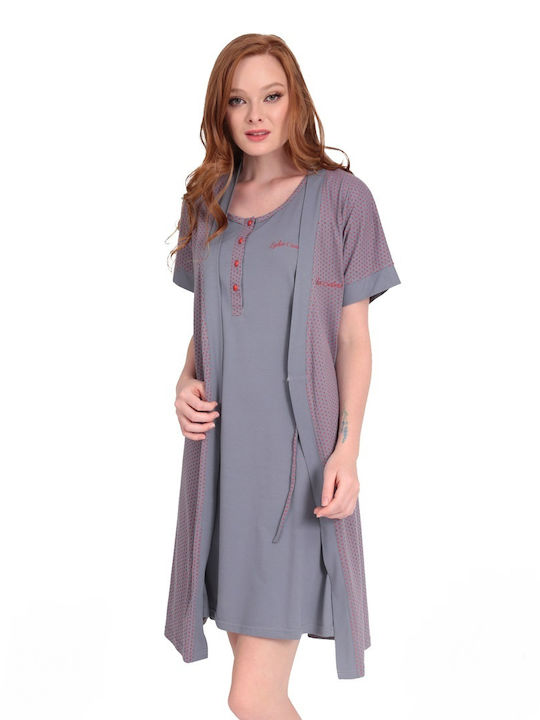 Lydia Creations Summer Women's Robe with Nightdress Gray