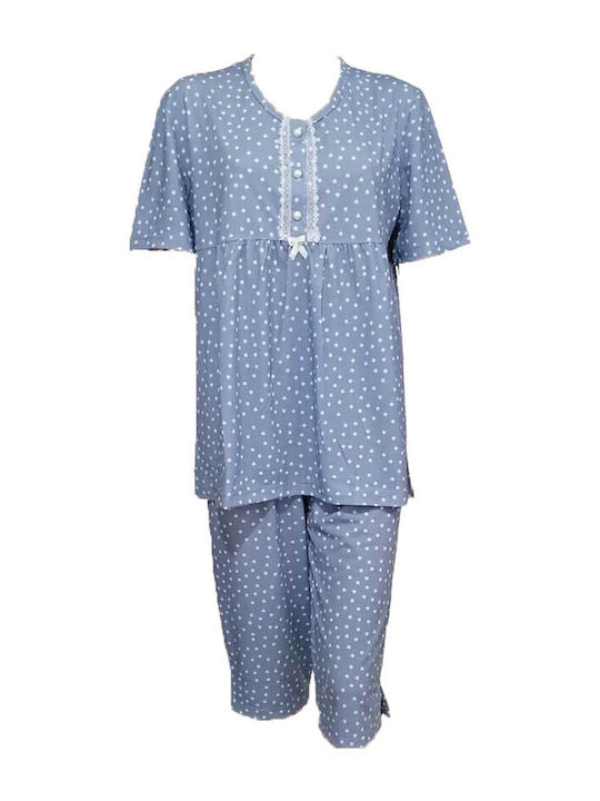 PIJAMA CU MÂNECĂ SCURTĂ DIN BUMBAC PENTRU FEMEI GIOTA 622 PY-3693 - ALBASTRU