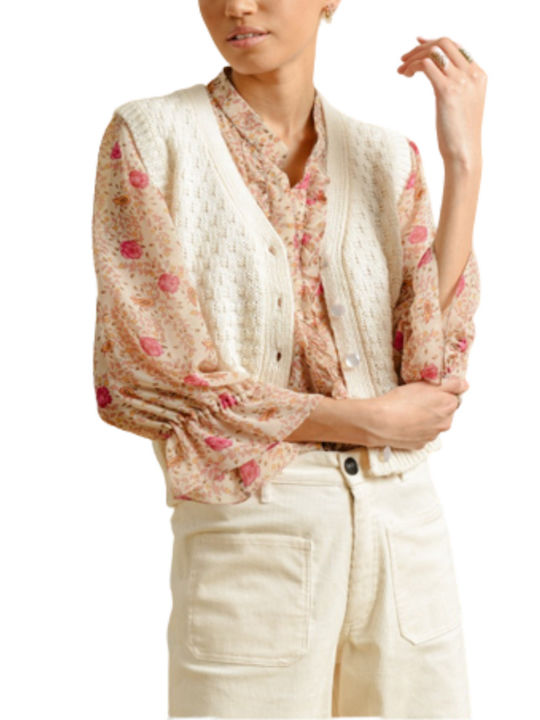Molly Bracken Short Women's Knitted Cardigan with Buttons Beige