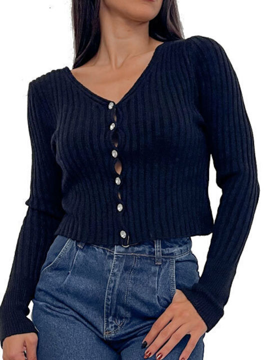 Chica Short Women's Knitted Cardigan with Buttons Black