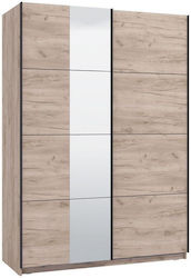 Δίφυλλη Ντουλάπα Ρούχων Συρόμενη Gard με Καθρέπτη Grey Oak 145x61x205cm