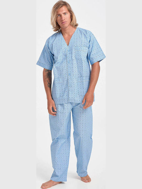 Lion Men's Summer Pajamas Set Light Blue