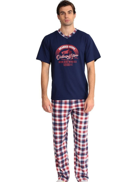 Lydia Creations Men's Summer Pajama Blouse Navy Blue