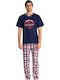 Lydia Creations Men's Summer Pajama Blouse Navy Blue