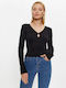 Damen Sommer Bluse Langärmelig Schwarz
