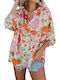 Amely Damen Sommer Bluse mit 3/4 Ärmel Blumen Orange