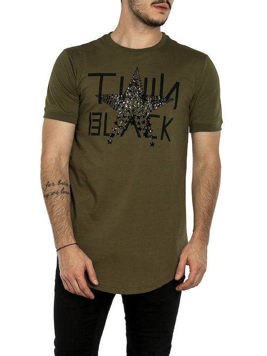 Twin Black T-shirt Bărbătesc cu Mânecă Scurtă Kaki