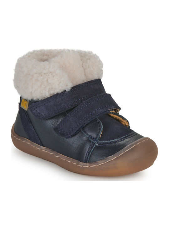 Lederne Kinderstiefeletten mit Klettverschluss Marineblau