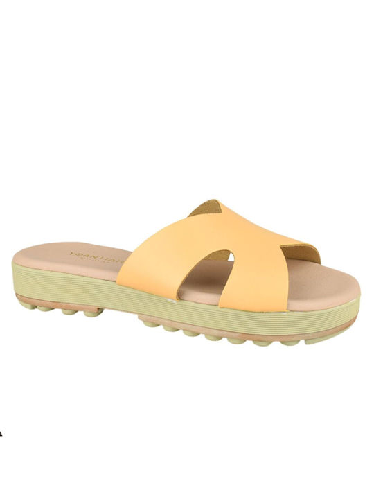 Yfantidis Leder Damen Flache Sandalen Natural