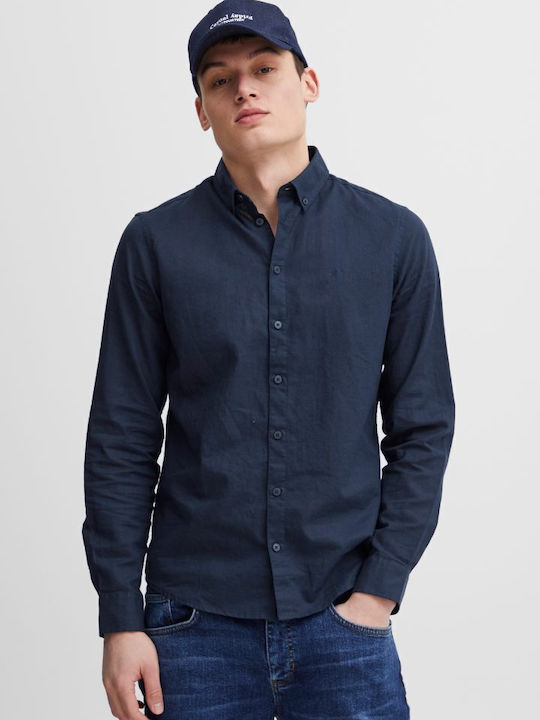 Casual Friday Langärmlig Leinen Hemd Marineblau