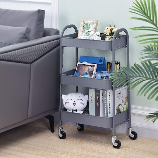 Kitchen Trolley Metallic 3 Tiers Gray 45x30.5x77cm