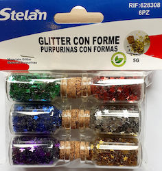 Stelan Χρυσόσκονη Glitter Πολύχρωμη 5gr 6τμχ