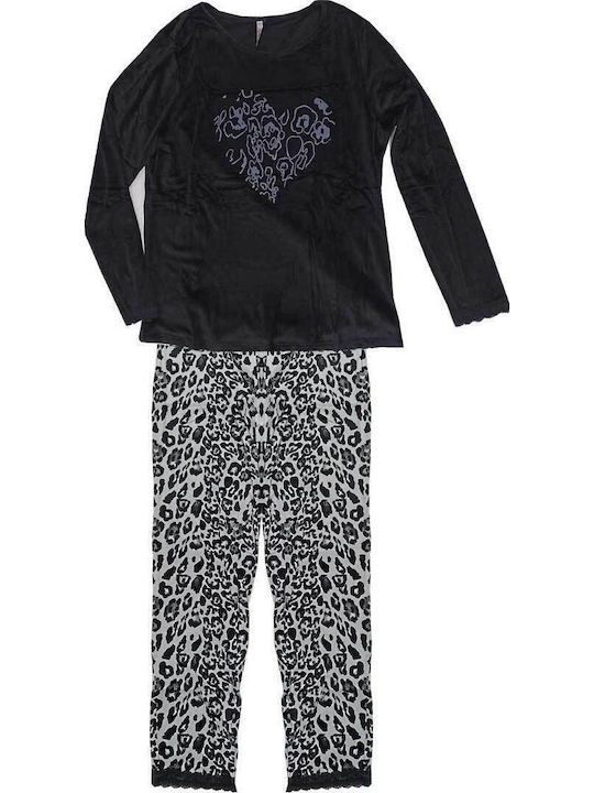 Fuanna Fuanna Damen Schlafanzug Set Winter Schwarz
