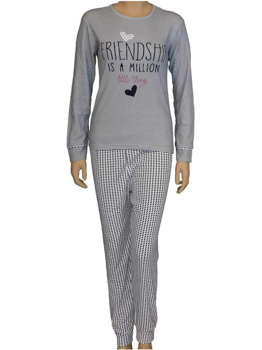 Fawn Winter Damen Pyjama-Set Baumwolle Gray 6541